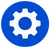 “Blue circular icon with a white gear symbol representing Amwell Construction’s technical expertise.”
