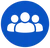 “Blue circular icon showing three white figures representing Amwell Construction’s client partnerships.”